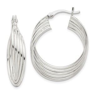 Sterling Silver Polished Twisted Multi-tube Round Hoop Earrings